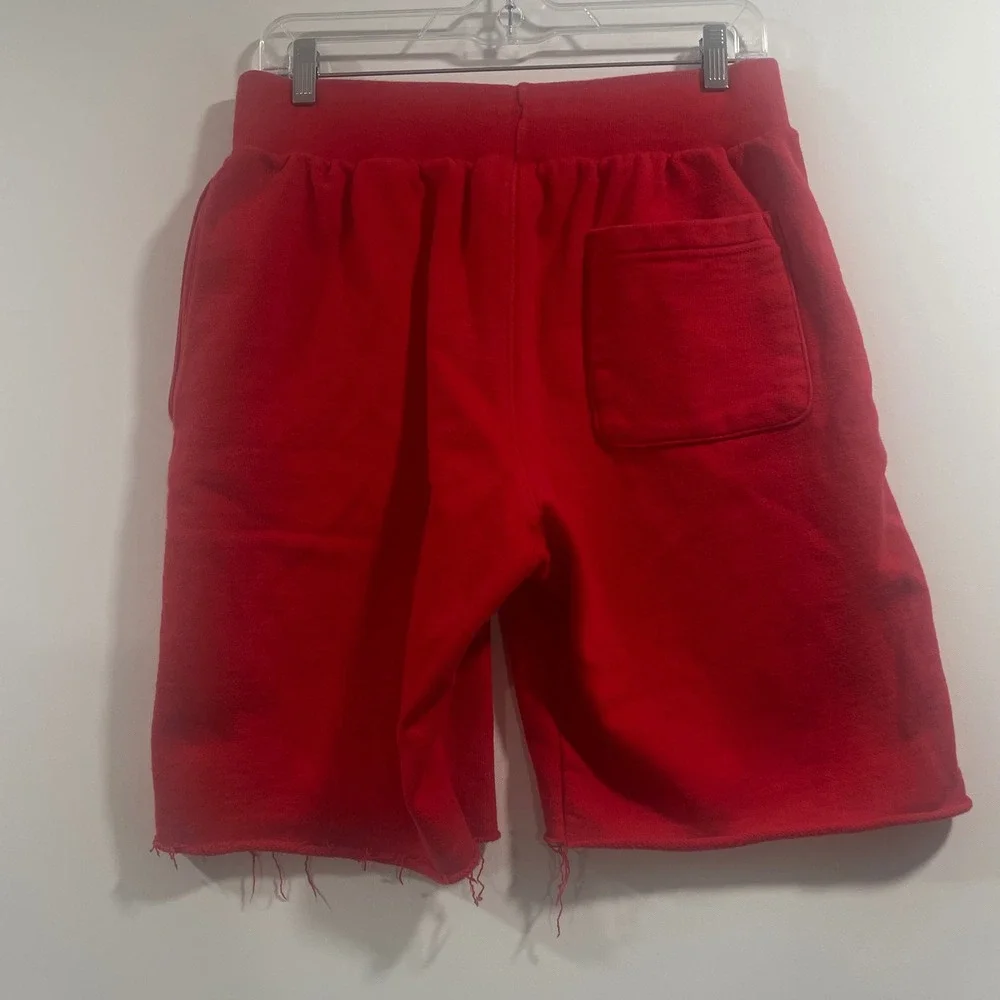 Champion Reverse Weave‎ Red Sweat Shorts Mens Medium Logo Raw Hem 89597